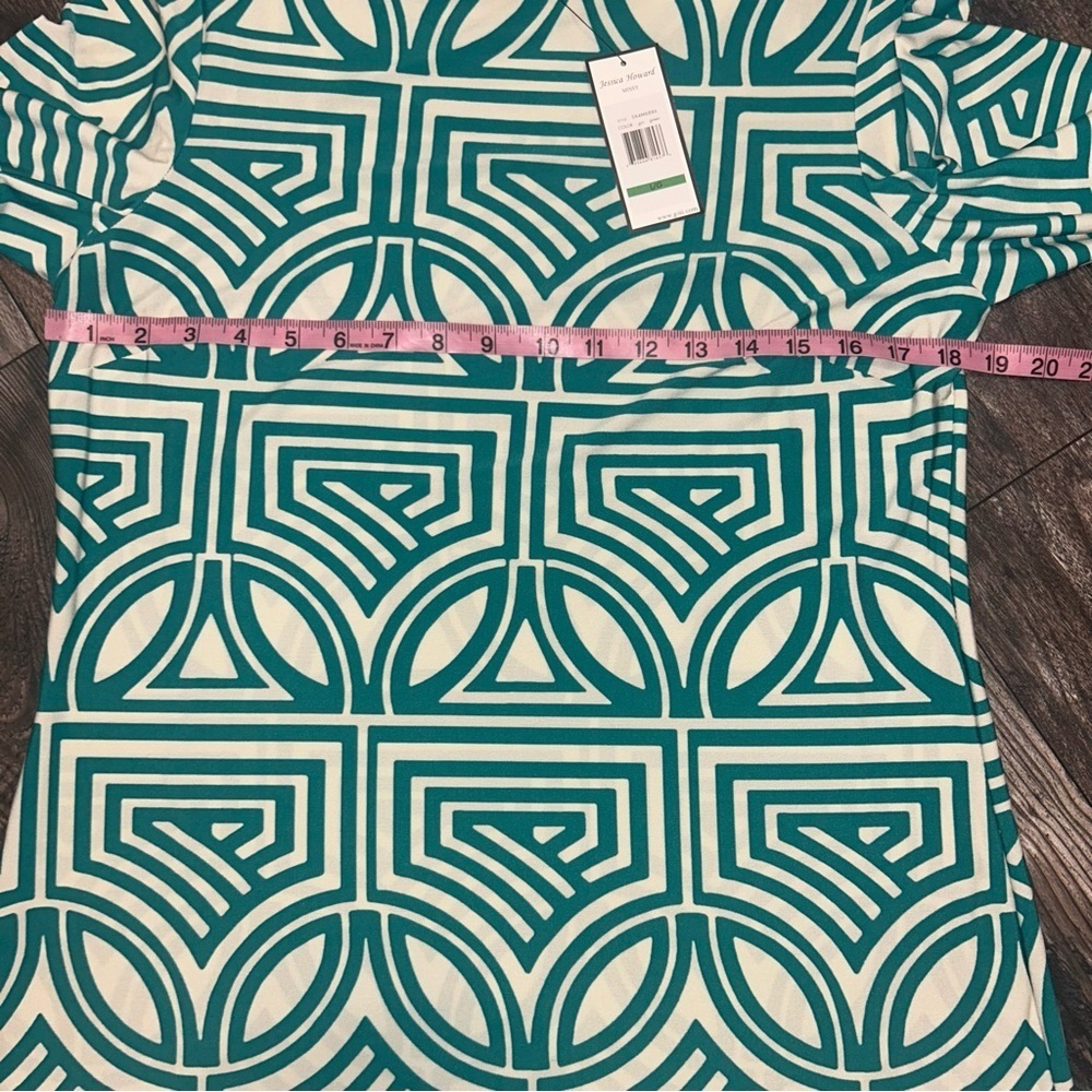 Jessica Howard Shift Geometric Patterned Dress Teal And Navy Women’s Large - Picture 4 of 6